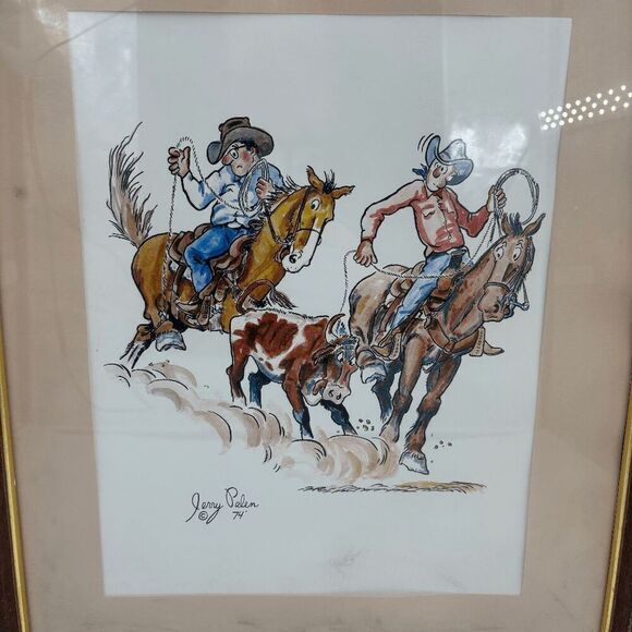 Jerry Palen 74 Team Roper Heeler Heels Own Horse Original Painting Western Rodeo - Picture 8 of 8